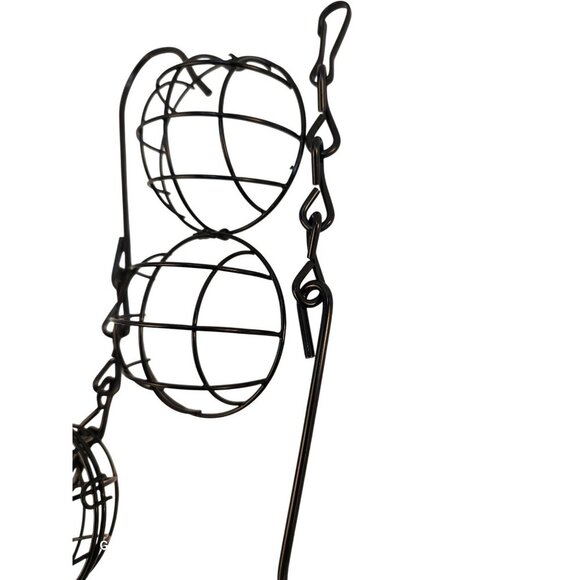 Black Metal Hanging Sphere Plant Holders Bird Feeders With Hook Design Set of 2, - Picture 7 of 9